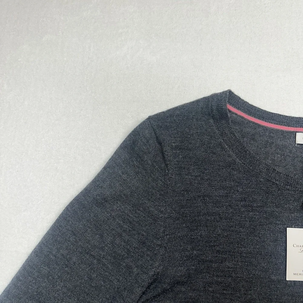 Charter Club Merino Wool Crewneck Sweater XXL Charcoal Heather‎ Button Cuff